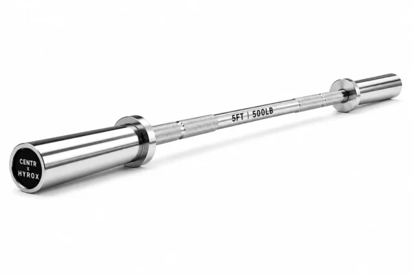 Centr x HYROX 5 ft chrome Olympic barbell 500 lb capacity with center text branding