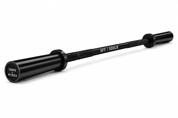 Centr x HYROX 5 ft black Olympic barbell 500 lb capacity with center text branding
