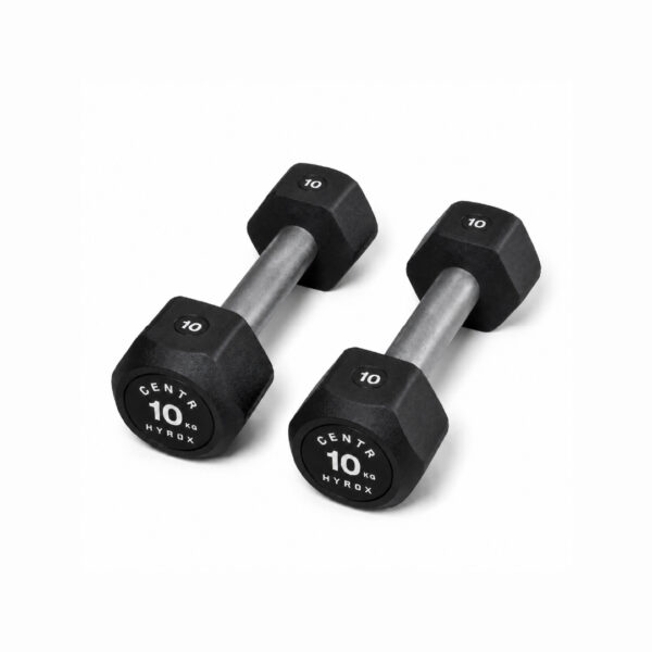 Centr x HYROX 10kg rubber dumbbell for strength training and fitness workouts
