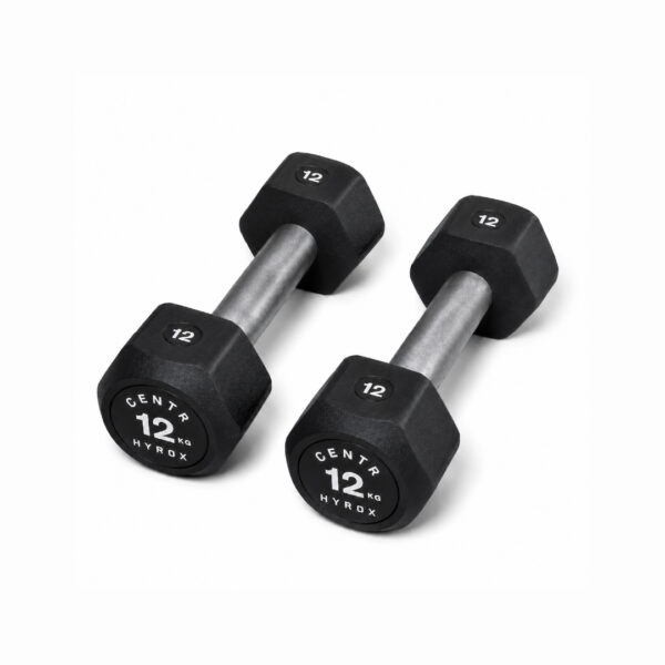 Centr x HYROX 12kg rubber dumbbell for strength training and fitness workouts