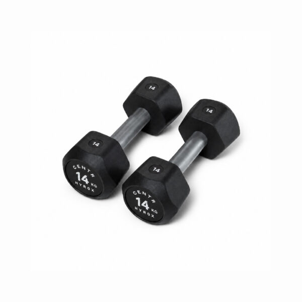 Centr x HYROX 14kg rubber dumbbell for strength training and fitness workouts