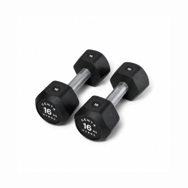 Centr x HYROX 16kg rubber dumbbell for strength training and fitness workouts