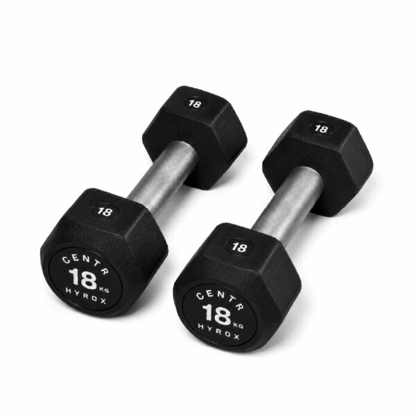 Centr x HYROX 18kg rubber dumbbell for strength training and fitness workouts