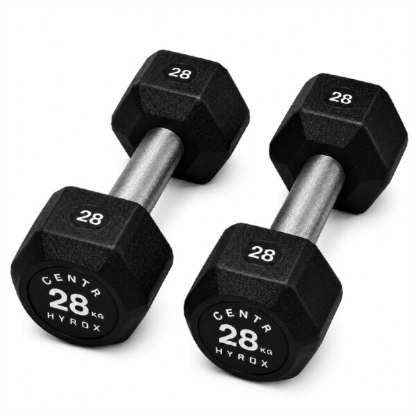 Centr x HYROX 28kg rubber dumbbell for strength training and fitness workouts