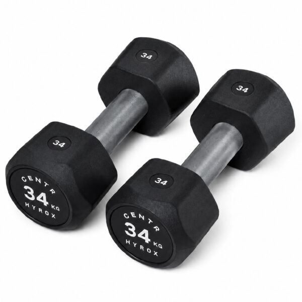 Centr x HYROX 34kg rubber dumbbell for strength training and fitness workouts