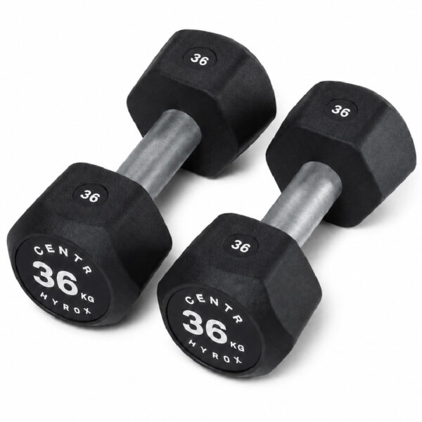 Centr x HYROX 36kg rubber dumbbell for strength training and fitness workouts