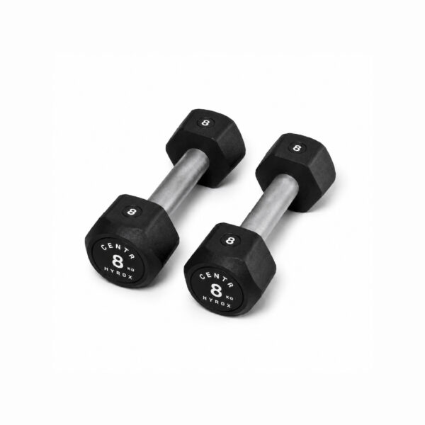 Centr x HYROX 8kg rubber dumbbell for strength training and fitness workouts