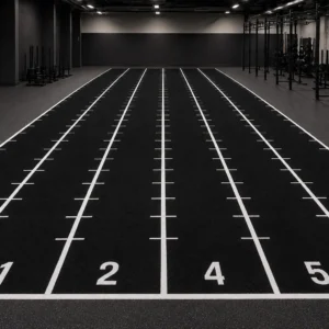 HYROX 6 lane turf with custom logo center for functional fitness training