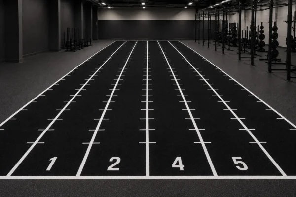 HYROX 6 lane turf with custom logo center for functional fitness training